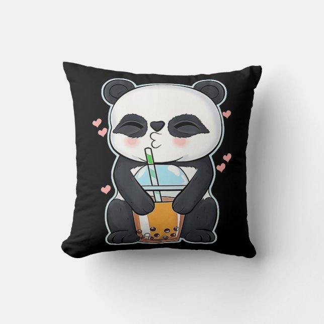 Coussin Kawaii Cute Anime Panda Boba Buble Tea Otaku Homme (Recto)
