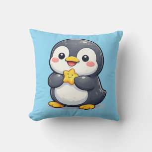 Coussin Kawaii de manchot mignon et heureux