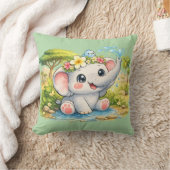 Coussin Kawaii Éléphant Mignon et Joyeux (Couverture)