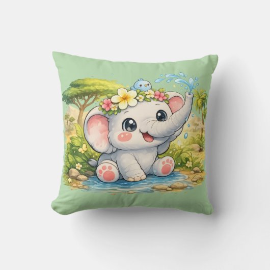 Coussin Kawaii Éléphant Mignon et Joyeux (Recto)