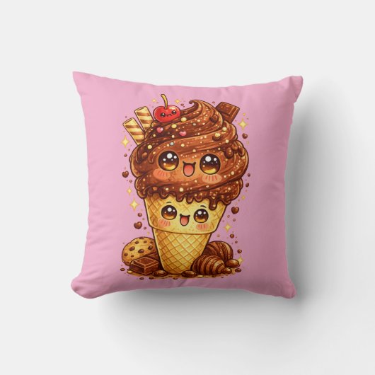 Coussin Kawaii en forme de cône de glace au chocol (Recto)