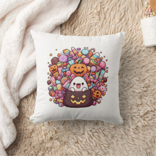 Coussin Kawaii Halloween Candy Cute Ghost, Citrouille