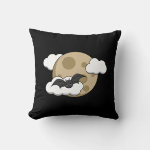 Coussin Kawaii Happy Bat Flying on Full Moon