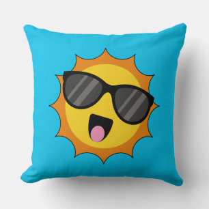 Coussin Kawaii Joyeux soleil avec lunettes de soleil