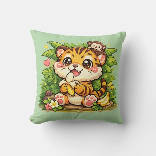 Coussin Kawaii Jungle Tigre Mignon (Recto)