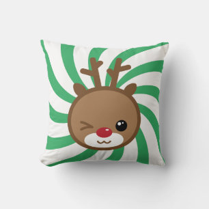 Coussin Kawaii le renne à nez rouge
