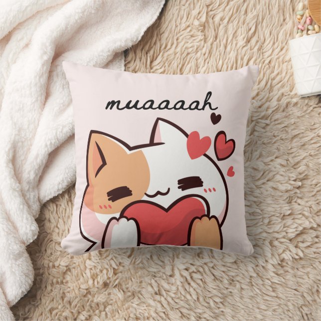 Coussin Kawaii muah baiser de la chatte (Couverture)