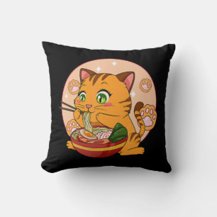 Coussin Kawaii Ramen Chat Japonais Neko Noodle Anime Cadea