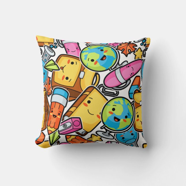 Coussin Kawaii Retour à l'école fournitures (Recto)