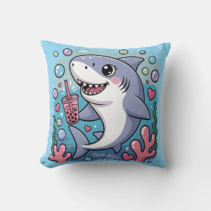 Coussin Kawaii Shark Boba Tea Ocean Vibes