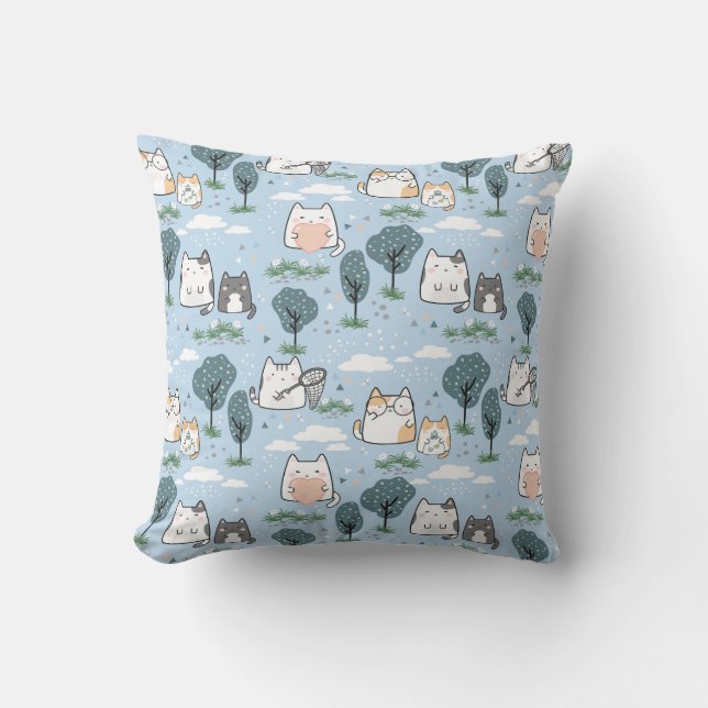 Coussin Kawaii Spring Chats Motif de la nature (Recto)