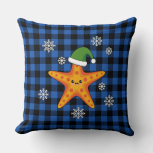 Coussin Kawaii Xmas Starfish sur Blue Buffalo Motif