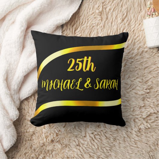 Coussin Keepsaké 25e anniversaire de Mariage d'or noir cad (Couverture)