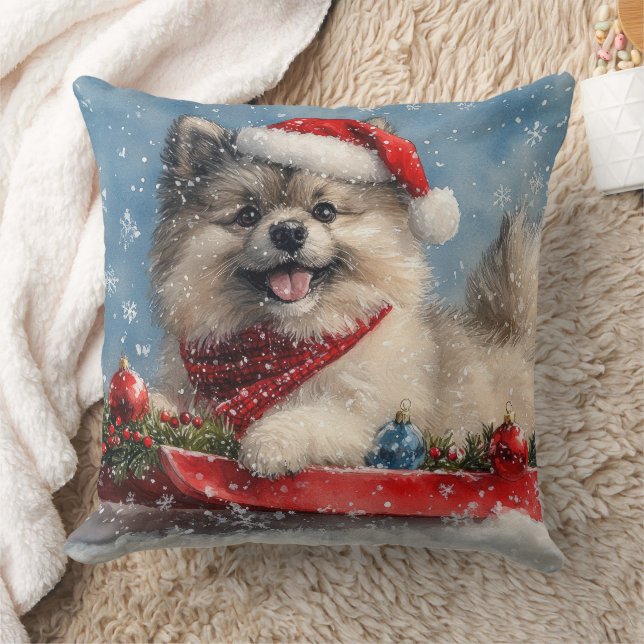 Coussin Keeshond Chien dans la corniche laissez-le neiger  (Couverture)