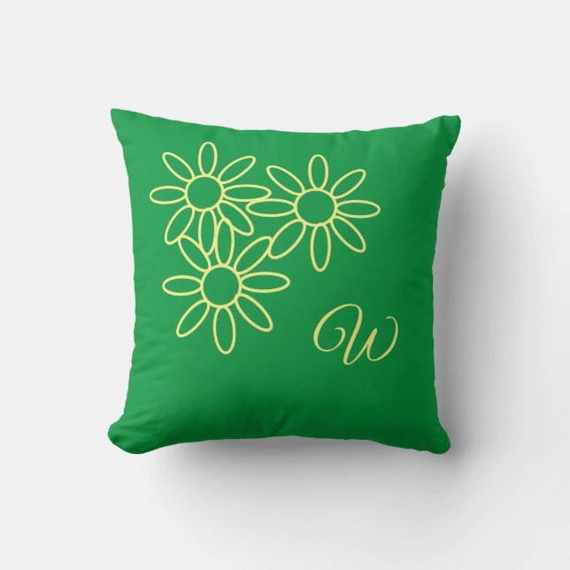 Coussin Kelly Green Flower and Monogramme (Recto)