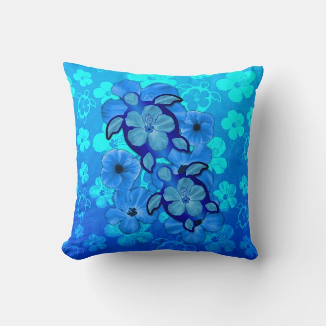 Coussin Ketmie et tortues bleues de Honu (Recto)