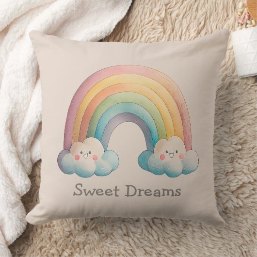 Coussin Kids Whimsical Pastel Rainbow in Clouds (Couverture)
