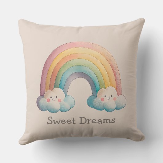 Coussin Kids Whimsical Pastel Rainbow in Clouds (Verso)