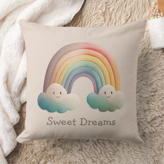 Coussin Kids Whimsical Pastel Rainbow in Clouds (Couverture)
