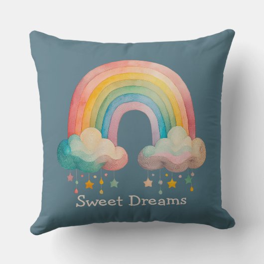 Coussin Kids Whimsical Pastel Rainbow in Clouds (Verso)