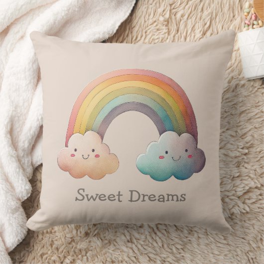 Coussin Kids Whimsical Pastel Rainbow in Clouds (Couverture)