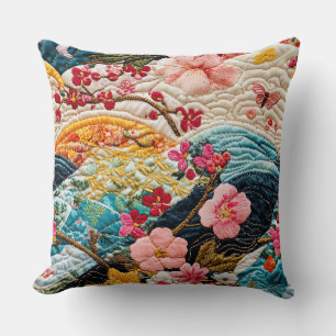 Coussin Kimono Patchwork Faux Quilté Japonais