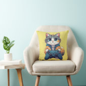 Coussin Kitten Holding Game Controller Smiling Gamer Cat (Chaise)