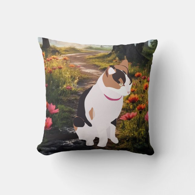 Coussin Kitten in a Magical Forest Throw Pillow (Recto)