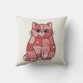 Coussin Kitten Patchwork Fantaisiste Tenant un Cœur d'Art (Verso)