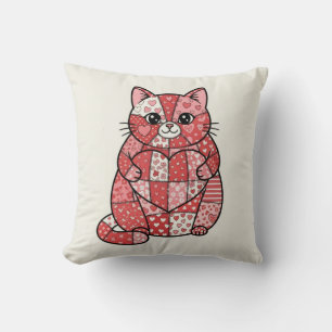 Coussin Kitten Patchwork Fantaisiste Tenant un Cœur d'Art