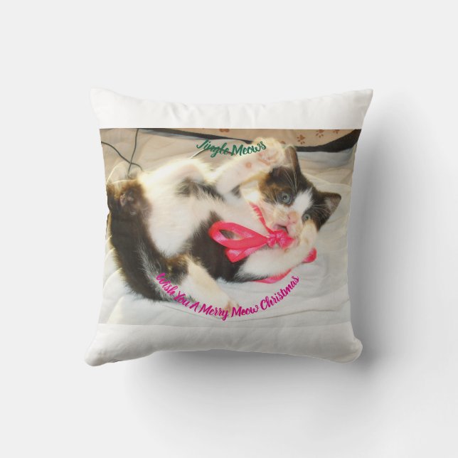 Coussin Kitten Photo Text Jingle Meows, Customize,  (Verso)