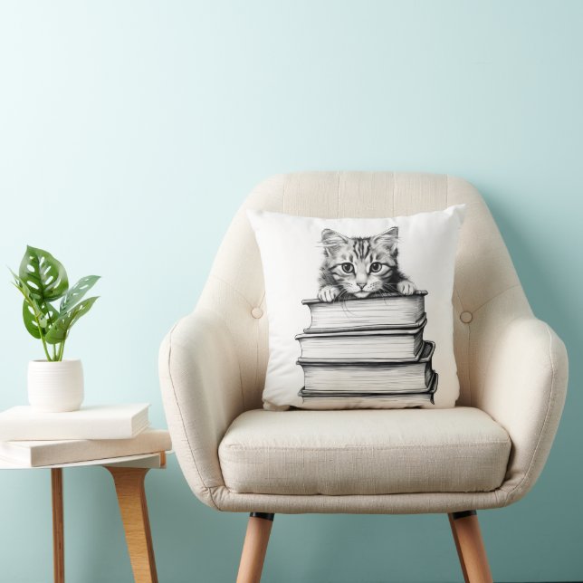 Coussin Kitten sur livres Monochromatique (Chaise)