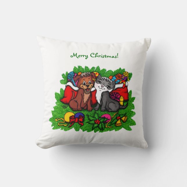 Coussin Kitty et chiot, Happy XMas (Recto)