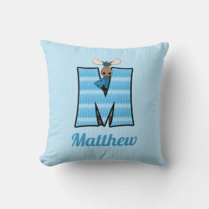 Coussin Knit bleu pour enfant Imprimer Moose Monogramme Le