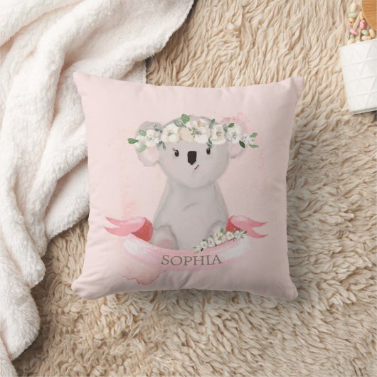 Coussin Koala Baby Animal mignonne Pink Floral Nursery (Couverture)