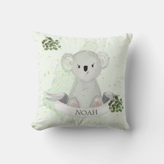 Coussin Koala Cute Baby Animal Green Gum Feuille Nursery (Recto)