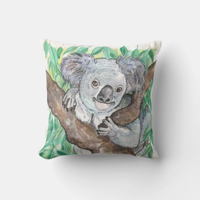 Coussin Koala dans la peinture d'arbre Eucalyptus (Recto)