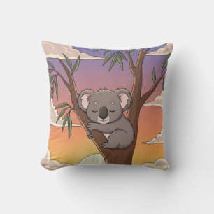 Coussin Koala de dessin animé endormi sur un arbre au couc