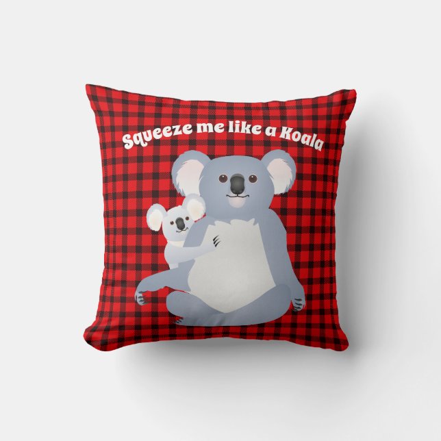 Coussin Koala Mum avec sa Joey sur Buffalo Plaid (Recto)