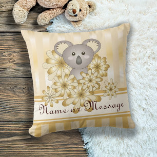 Coussin Koala ours personnalisé avec rayure dorée