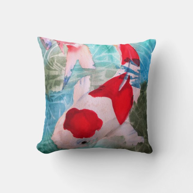Coussin Kohaku Koi 2 Japonais Poisson aquarelle art (Recto)
