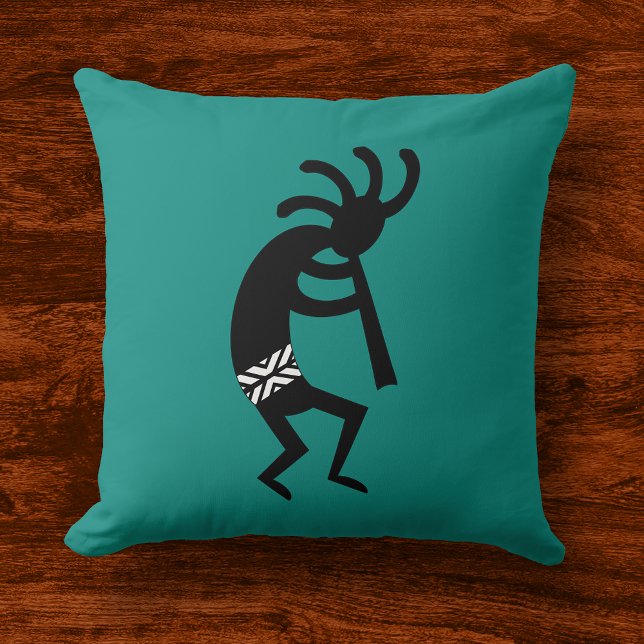 Coussin Kokopelli Sud-Ouest Noir Et Turquoise (Créateur téléchargé)