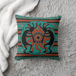 Coussin Kokopelli Sud-Ouest Turquoise Décoratif