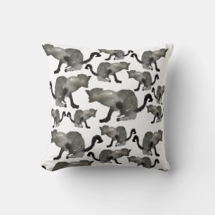 Coussin Kool noir aquarelle chaton