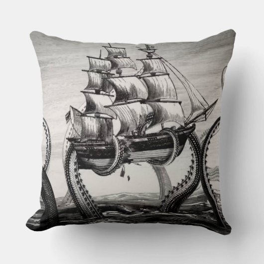 Coussin Kraken/poulpe Eatting un bateau de pirate, (Recto)