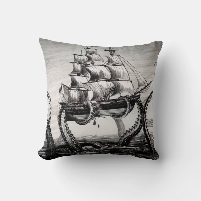 Coussin Kraken tenant le pirate/bateau de navigation 20" (Recto)