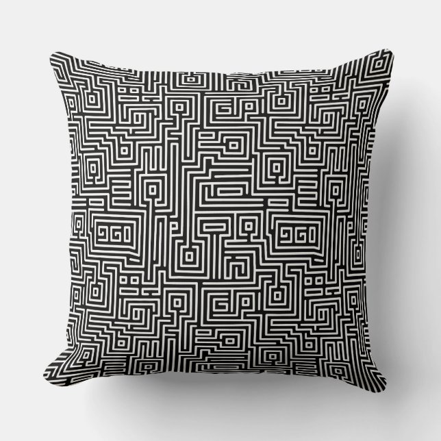 Coussin Kuba Maze Style 221019 - Blanc sur noir (Recto)