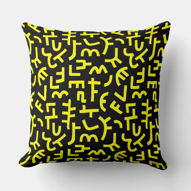 Coussin Kuba Style Motif 121019 - Jaune sur Noir (Recto)