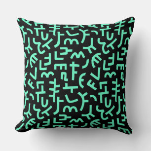 Coussin Kuba Style Motif 121019 - Turquoise sur Noir