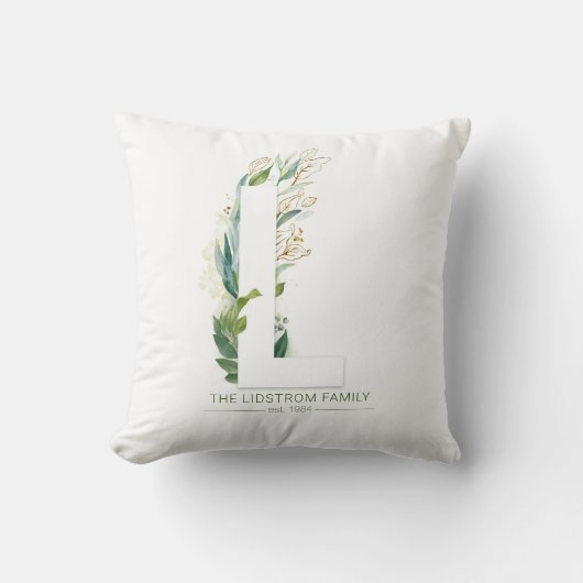Coussin L Monogramme Élégant Vert Familial Nom (Recto)